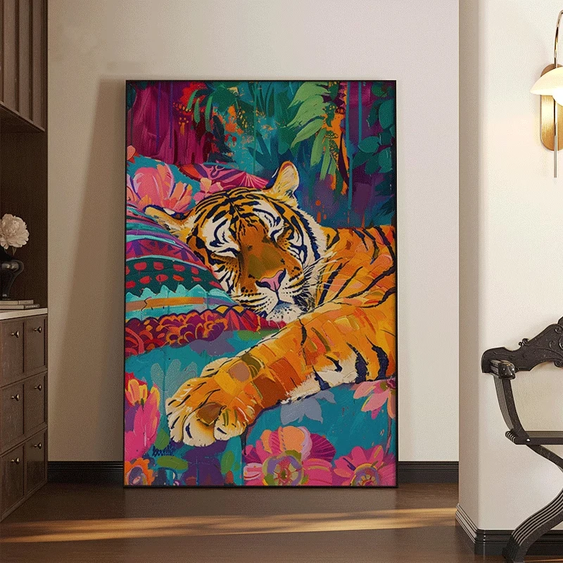 

French dopamine tiger simple modern office decoration painting high-end hotel entrance living room hanging painting