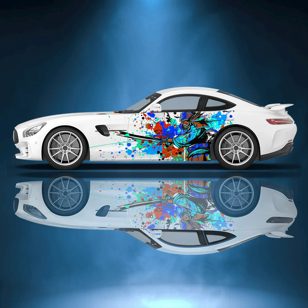 

Цветная наклейка-стикер с граффити-смайликом и изображением японского самурая, цветочное украшение для автомобиля, покрывающее царапины, защищает автомобиль.