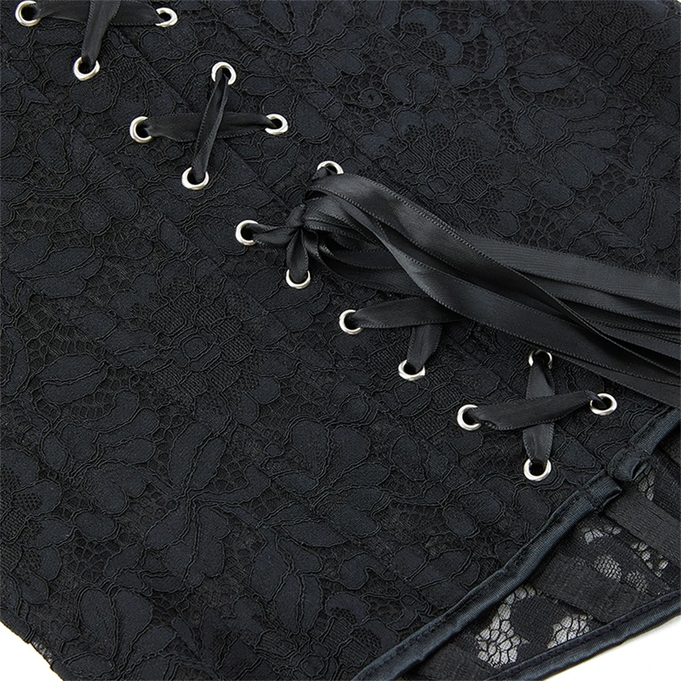 Wechery Damen Spitzenkorsett-Oberteil mit Reißverschluss vorne, Bustier, Taillenformer, Schnürung hinten, sexy Dessous, Y2K Gothic Camisole Tanktops – Detail 17