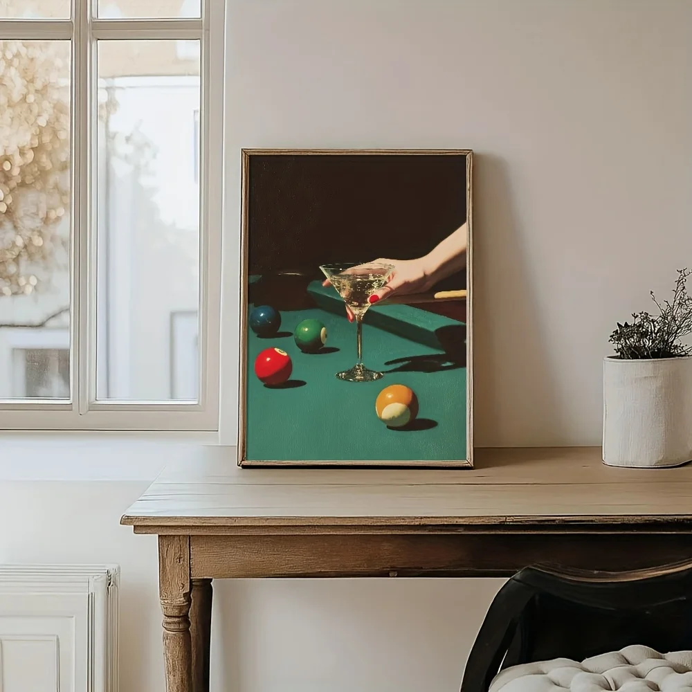 1pc Vintage Billiards Cocktail Poster, Frameless Minimalist Trendy Lucky 8 Ball Canvas Prints for Bar Cart and Living Room Decor view 4