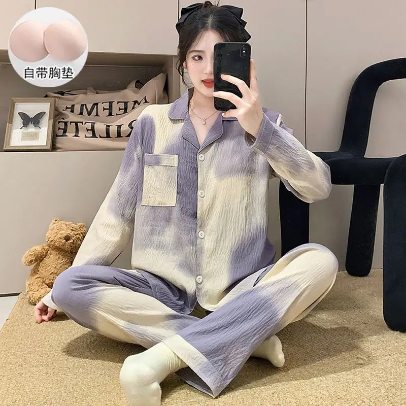 Pjs مجموعة بيجامة نسائية مجموعة بيجامة شتوية دافئة ملابس منزلية عصرية ، بيجامة مطرزة سترة لطيف لينة بيجامة مجموعة