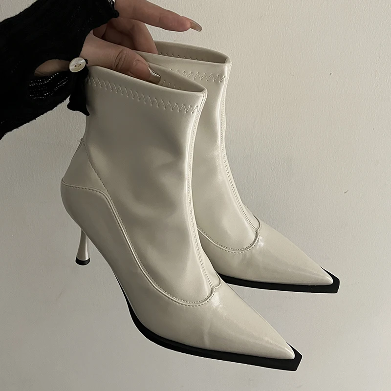 

Autumn Winter Thin Heels Women Ankle Boots Fashion Sexy Pointed Toe Stripper Party Modern Short Botas Mujer