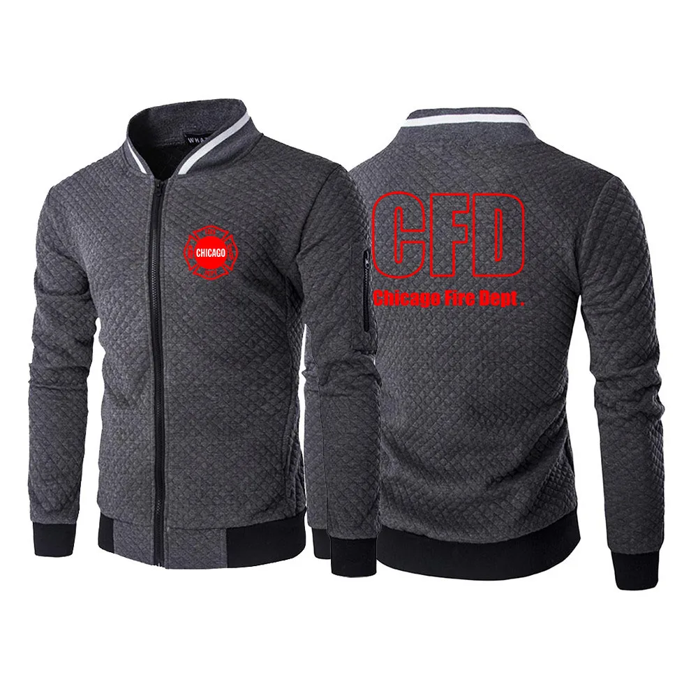 2025 primavera otoño Chicago Departamento de Bomberos Show Tv Rescue clásico Color sólido cremallera sudaderas con capucha para hombre al aire libre chaqueta con cordón abrigo