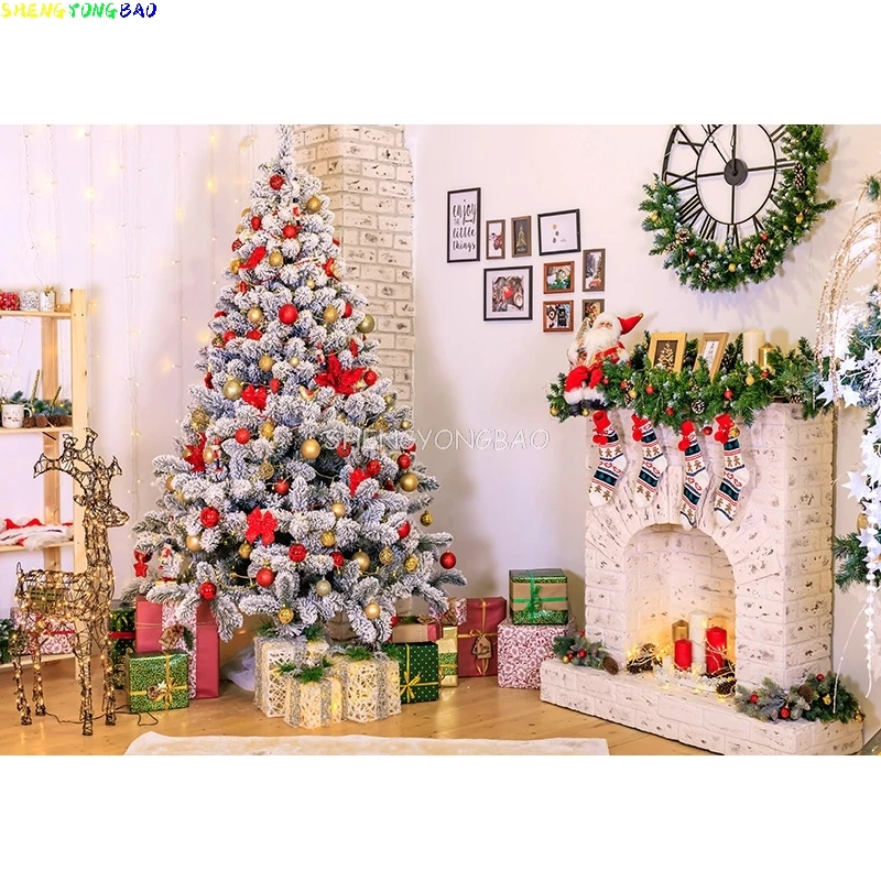 عيد الميلاد موضوع التصوير خلفية شجرة عيد الميلاد الموقد الأطفال صورة الخلفيات للصور استوديو الدعائم DHY-28 #2