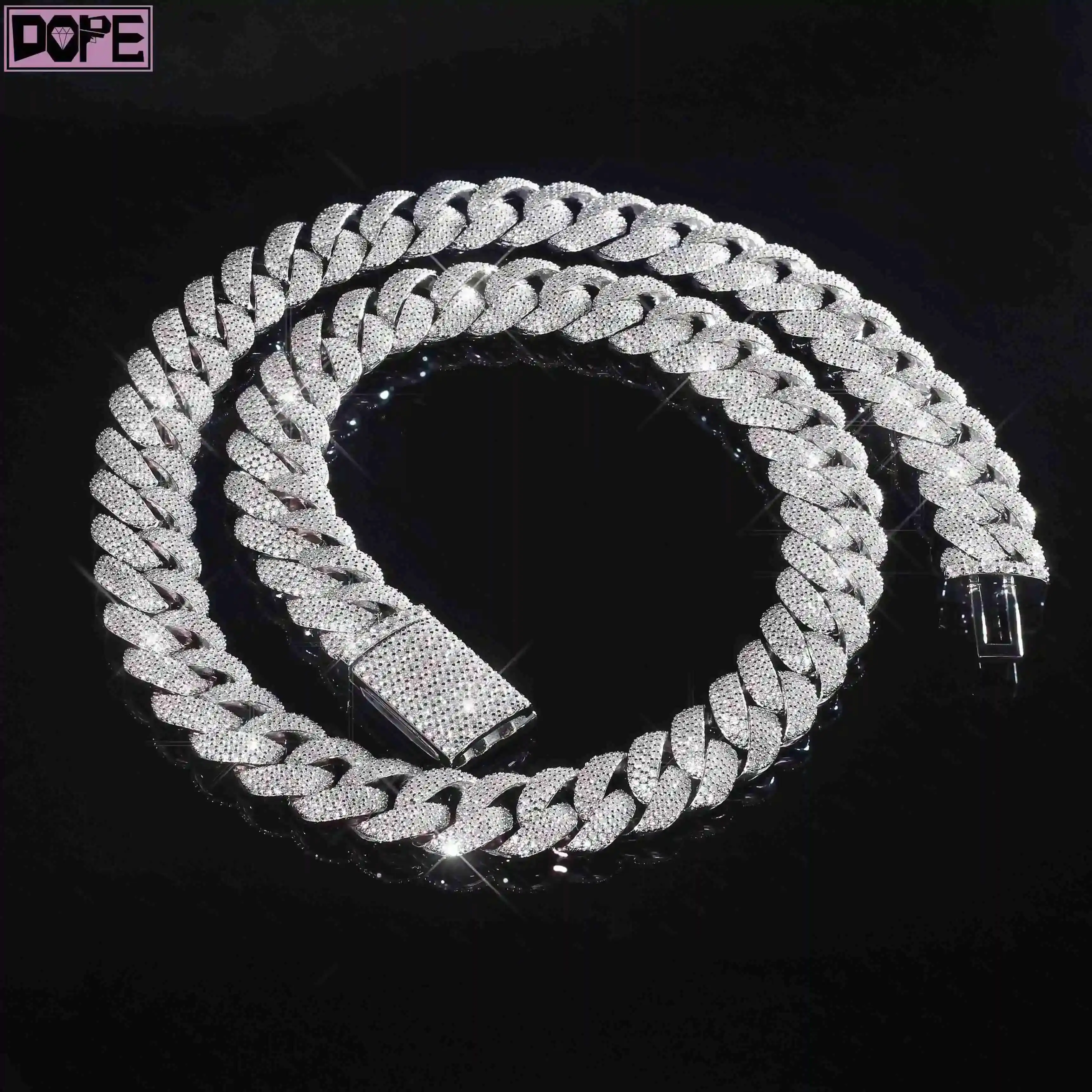 

23MM VVS Moissanite Cuban Chain Borderless 925 Sterling Silver Hiphop Iced Out Moissanite Cuban Link Chain