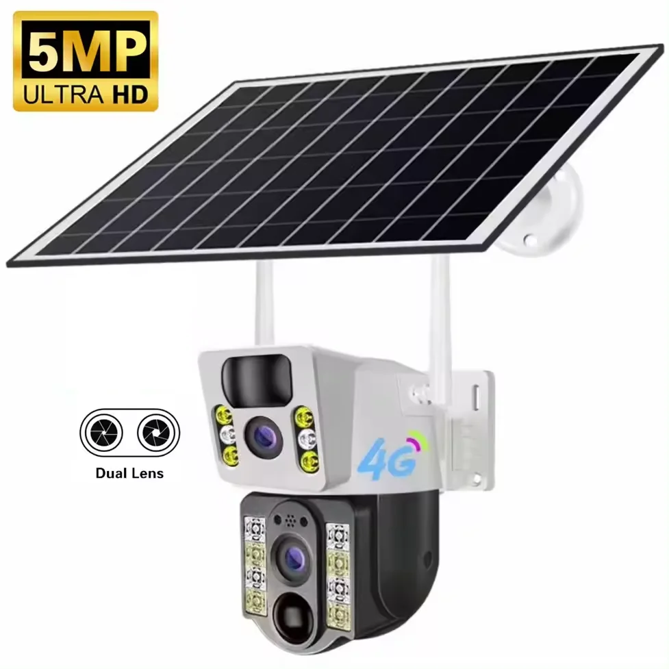 

5MP IP PIR Dual Lens Low Powered CCTV De Surveillance Sans Fil Intelligent solaire 4g Avec Batterie