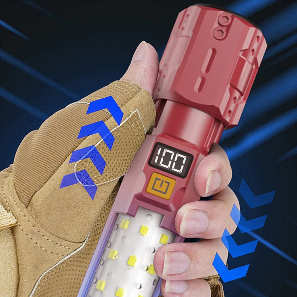 A45U Portable Multi-Function Zoom Flashlight For Car, Outdoor LED Work Light With Warning Searchlight Feature, Black