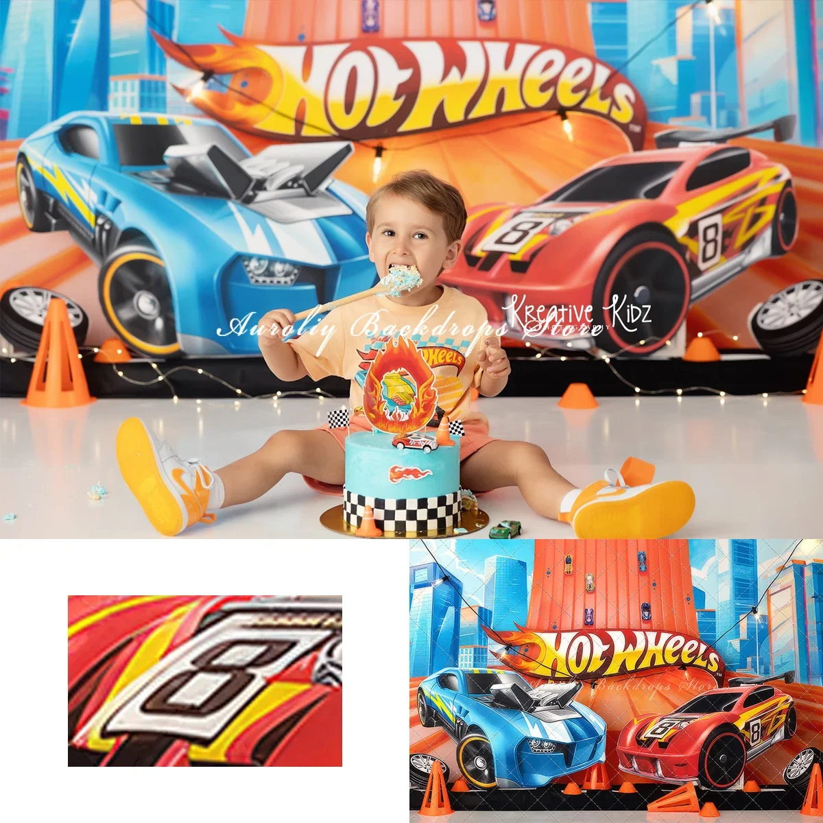 

Фон для гоночной трас Hot Rod, торт, реквизит для семейной фотографии для взрослых, детский декор, фоны для фотостудии для городских гонок