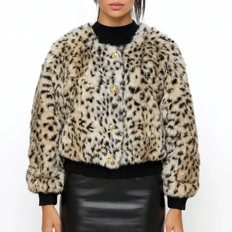 real rabbit fur coat fashion Leopard print short jacket warm women top 241218