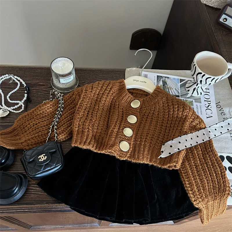 Sweater Pleated Skirt Korean 2024 New Autumn Girl Knitting Cardigan Coat Western Sweet Cute Tide Leisure Lady