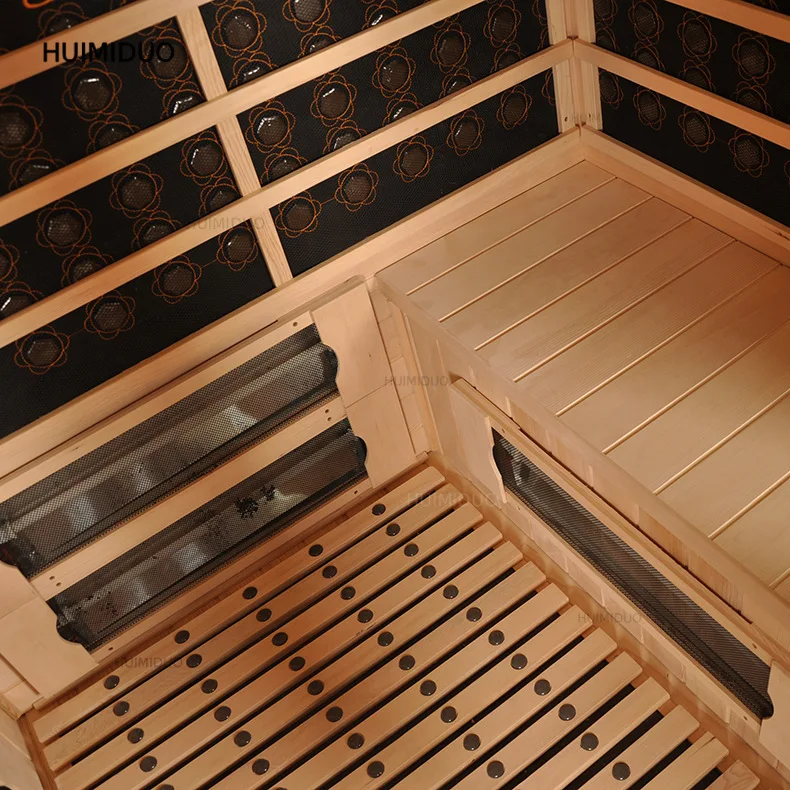 4-Person Opposite Seating Far Infrared Sauna Cabin, Carbon Heating Panel Dry Sauna Box, Movable Commercial & Household Use