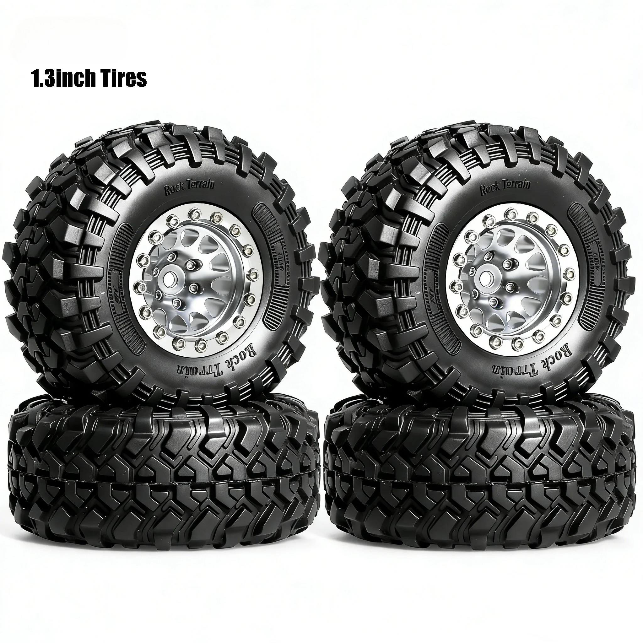 

4PCS 1.3 Inch Metal Beadlock Wheels 64mm OD Rubber Tires for 1/18 1/24 RC Crawler TRX4M SCX24 AX24 FCX18 FCX24