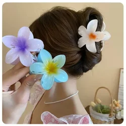 1Pc 8cm Gradient Colored Flower Acrylic Hair Claws Clip Women Girls Sweet Hairpins Beach Hawaiian Style Hair Accessories