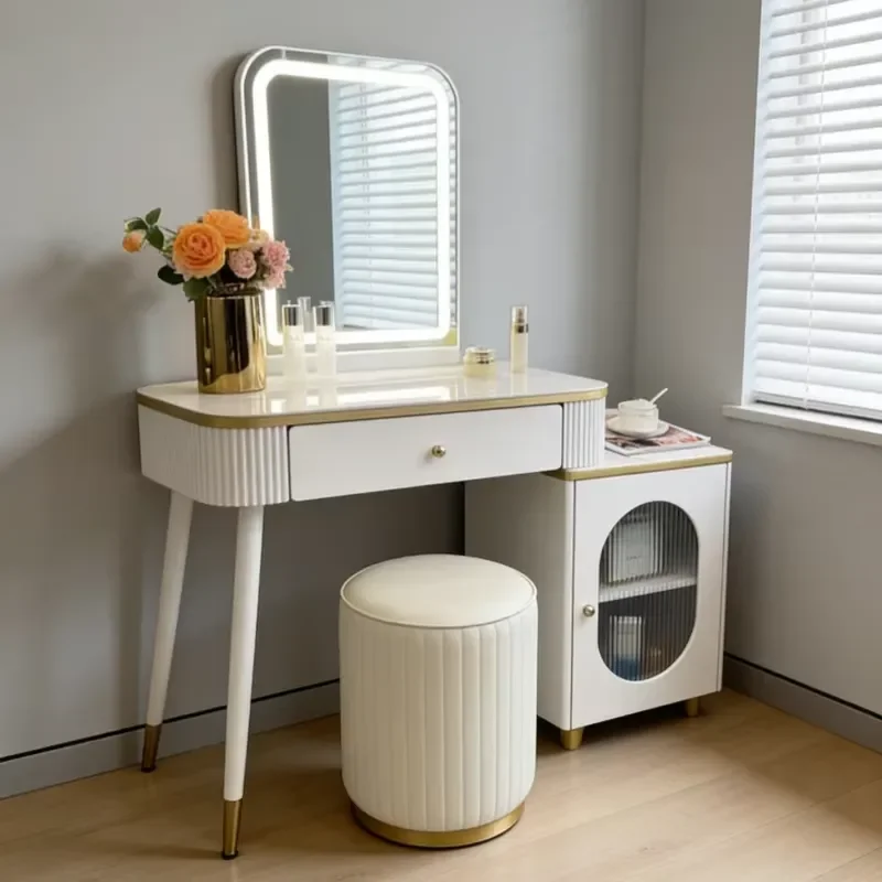 Wholesale White LED Vanity Desk Set Dressing Table with Side Cabinet CE Certificate for Bedroom Hotel