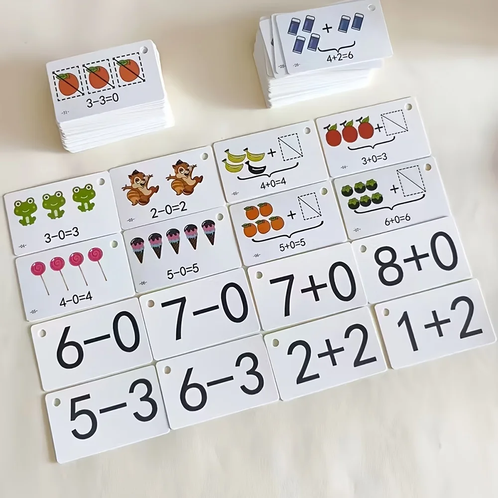 132 carte di addizione e sottrazione, un set completo per aiutare i bambini piccoli sviluppano le loro abilità aritmetiche in anticipo | Addizione, sottrazione, moltiplicazione e divisione Flashcard aritmetiche mentale, esercizi di pensiero e concentrazione matematica per bambini, aiutano i bambini imparano, adatto per materiale scolastico, regali di festa, attività in classe, pratica aritmetica, flashcard educative, conteggio interattivo