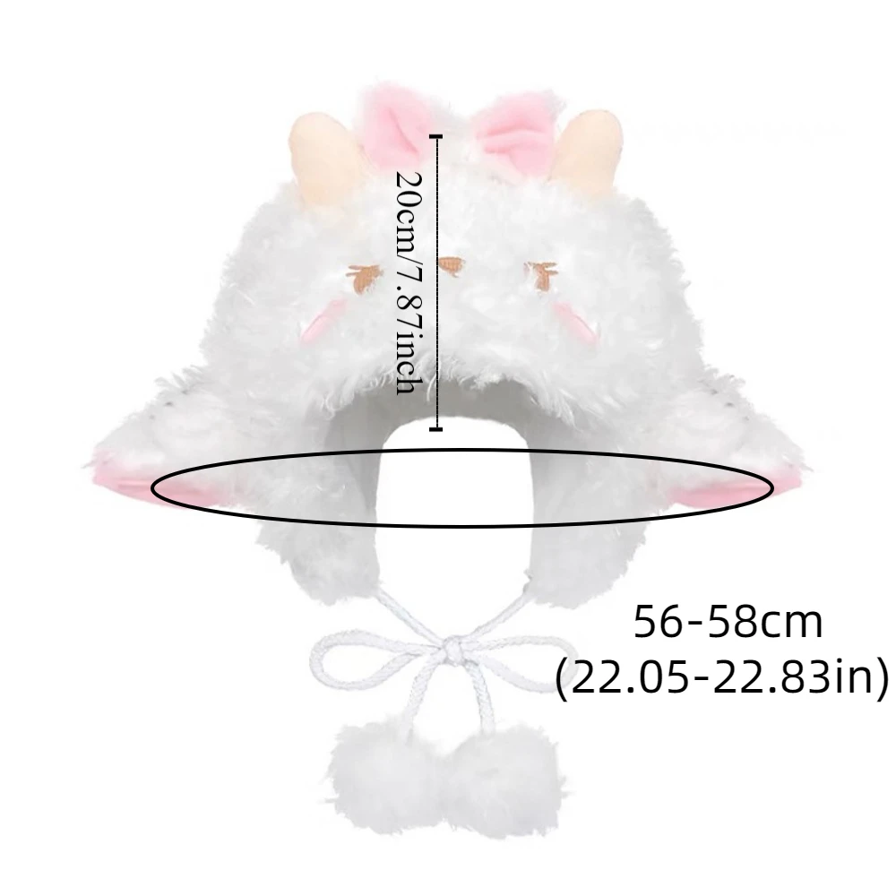 여아용 부드러운 양 귀 보호 버킷 모자, 푹신한 로리타 플러시 풀오버 모자, 달콤하고 따뜻한 브림리스 비니 모자