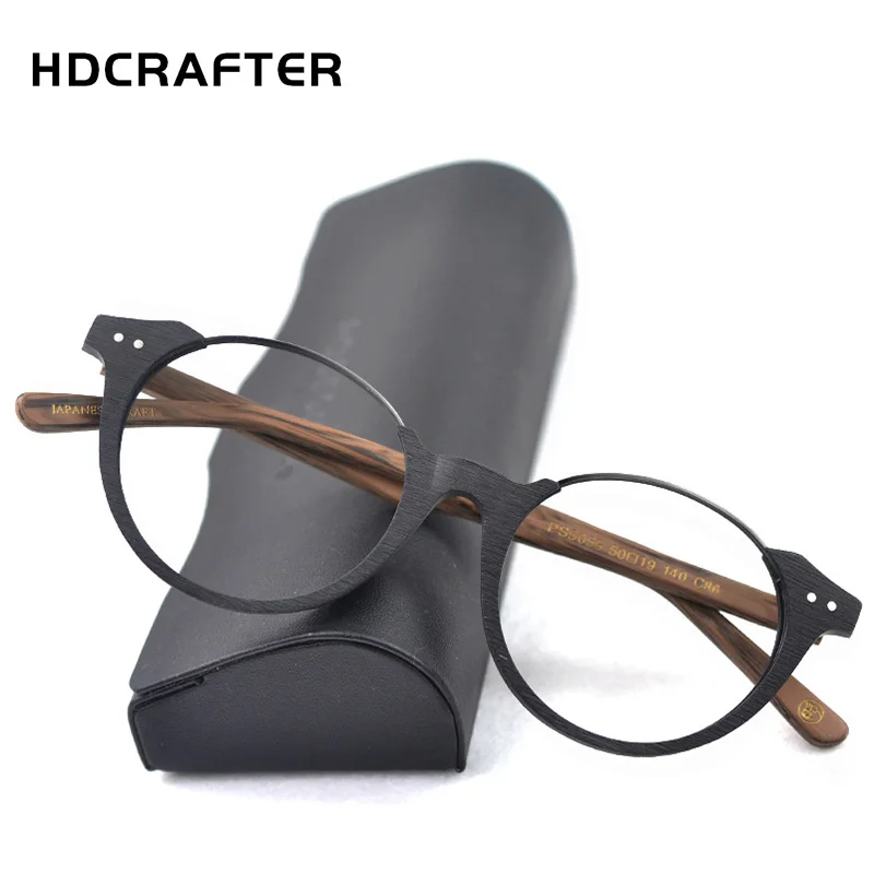 

Vintage Men Half-frame Round Metal Wooden Glasses Frame Optical Eyeglasses Clear lens Prescription Retro Eyeglasses Frames Women