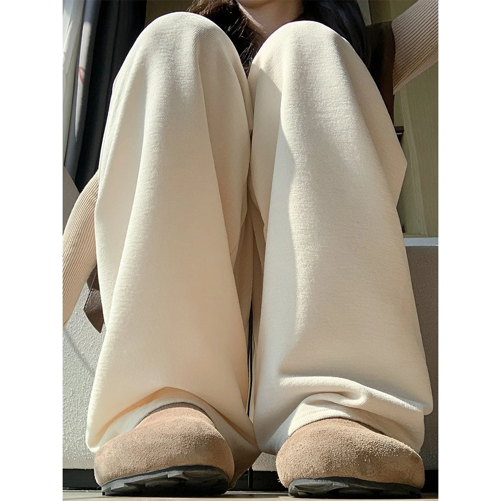 

Женские повседневные широкие брюки, осенне-зимние новые ветрозащитные теплые драпированные прямые повседневные брюки небольшого размера