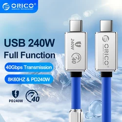 ORICO Cable 240W Compatible Thunderbolt 3 Video 8K@60Hz PD3.1 USB C Fast Charge 40Gbps Data Transfer Silicone for Macbook tv box