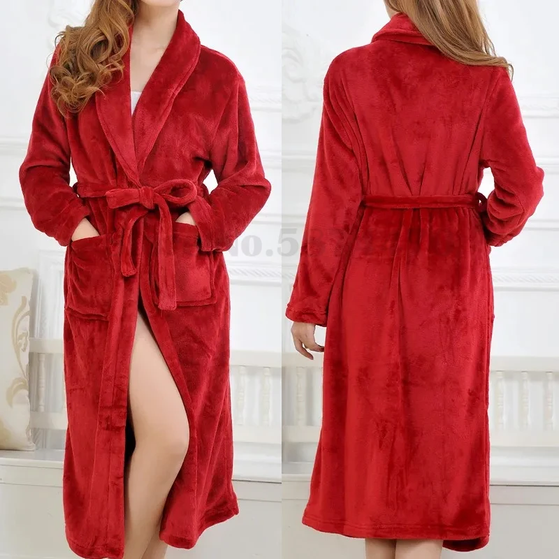 Autumn Winter Kimono Bathrobe Gown Coral Fleece Sleepwear Long Robe Loose Nightwear Thick Warm Home Dress Flannel Loungewear