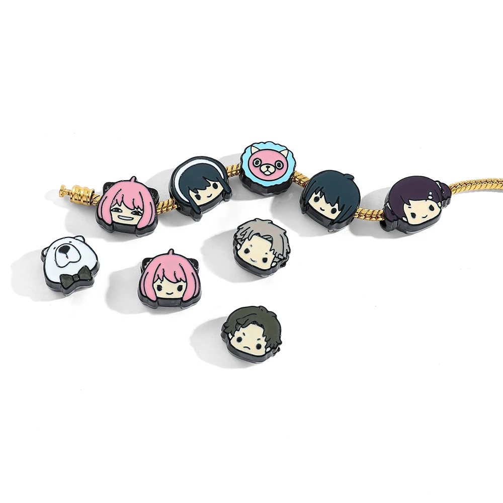 Fashion Anya Forger DIY Bracelet, Zinc Alloy Cartoon Enamel Beads, Gold‑Plated Adjustable Chain for Anime Party Cosplay Jewelry view 6
