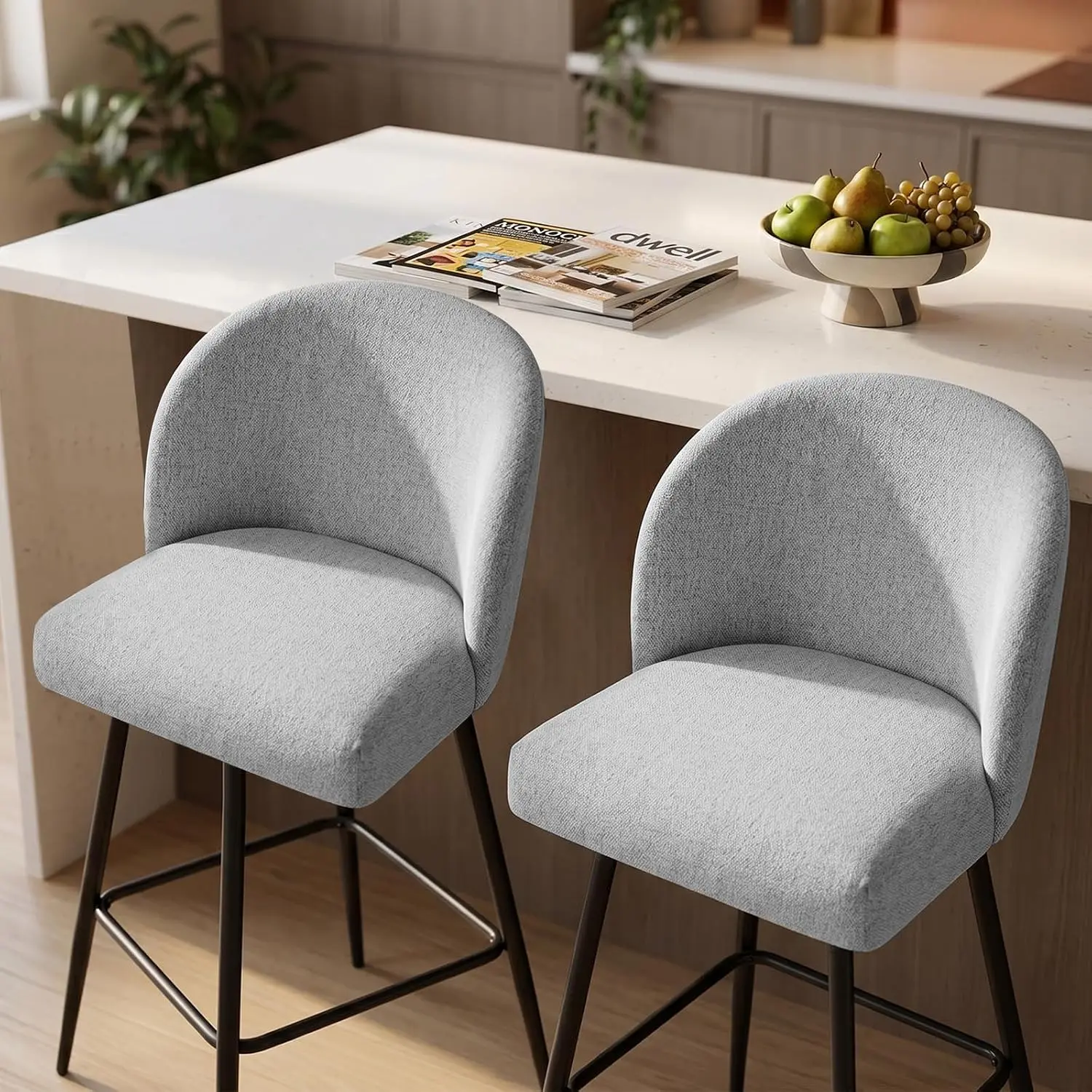 Counter Height Swivel Bar Stools Set of 2 with Back & Metal Legs, 26