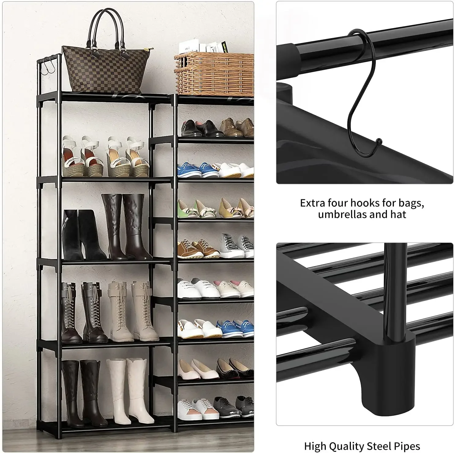 Shoe Rack Wrought Iron Simple Shoe Cabinet Dustproof Coat Rack Storage Household Multi-layer Space-saving Storage Rack - Image 4