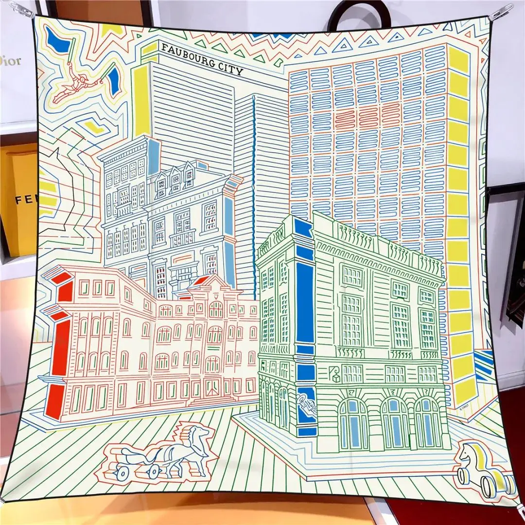 90*90CM Kopftuch Vier Jahreszeiten Luxus Quadratische Seidenschals Europa Und Amerika Mode Bandanas Neue Twill Print Sonnenschutz Schals – Detail 11