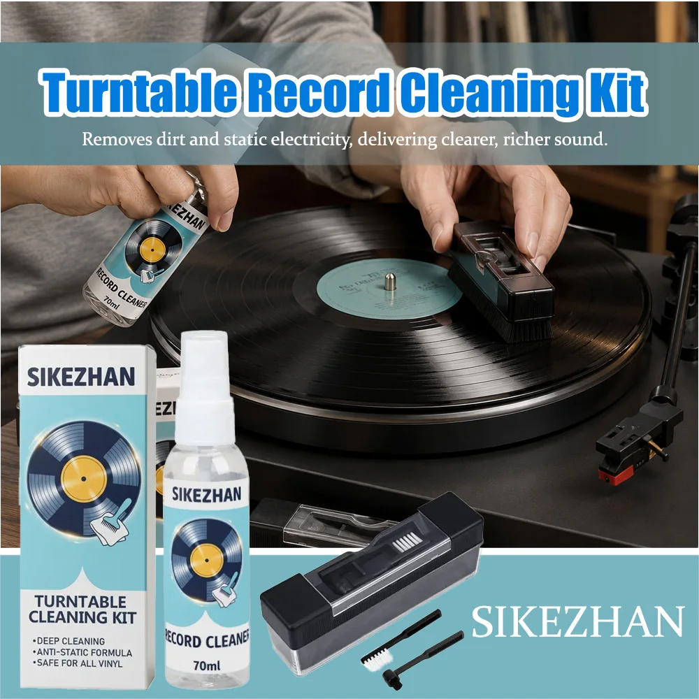 70ML Vinyl Record Cleaning Kit Anti Static Velvet Brush Stylus Cleaner Spray for Turntable Player Audio Care SIKEZHAN Set