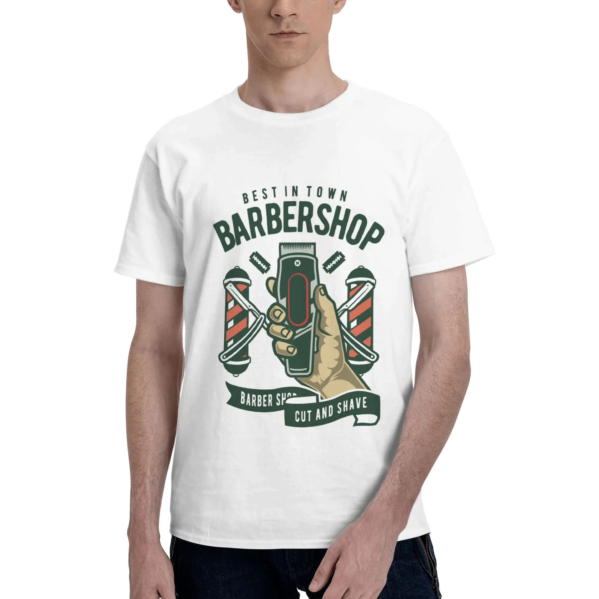 Barbershop Razor And Barber Print Men T-Shirt Clothes Sport Tee Shirt Short Sleeve Summer Casual Fashion Loose