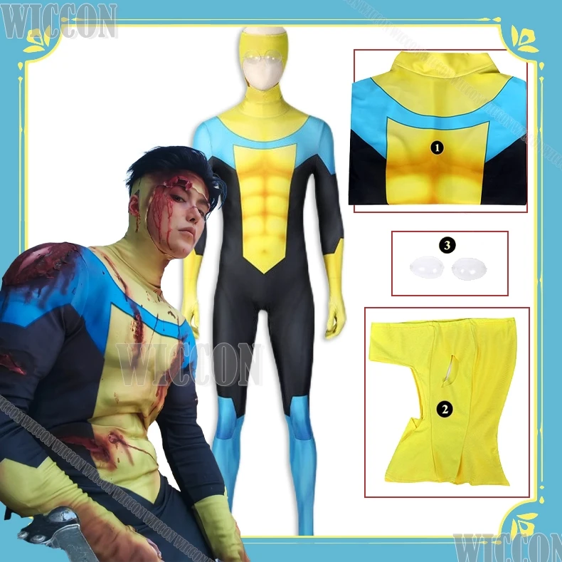 

InvincibOmni Mark Bodysuit Cosplay Clothes Tight Jumpsuit Adult Kids Halloween Anime Superhero Outfit Cartoon Character Costume