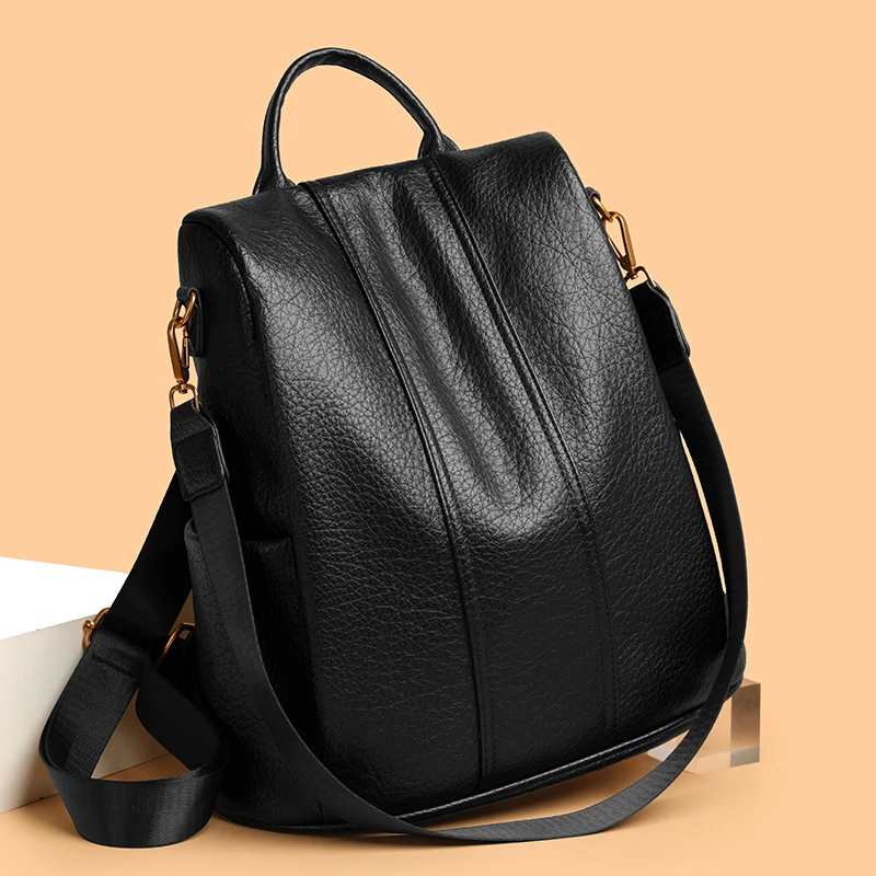 Women's Waterproof Anti Theft Leather Backpack 2026 Girls Shoulder Bags Multifunctional Large Capacity Travel Backpacks Mochilas