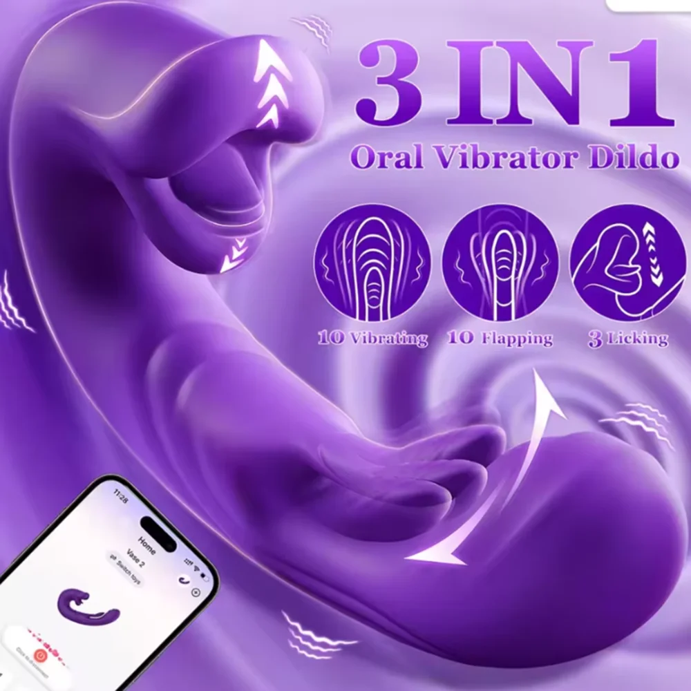 3 IN 1 Tongue Licking Vibrator APP Control 5 Swing & Licking Vibration Female G Spot Clitoral Stimulation Sex Toys for Women
