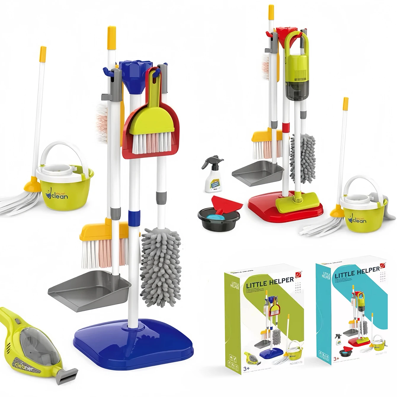 Simulatie voor kinderen, schoonmaakspeelgoed. Gereedschapsset voor stofzuiger, stoffer
