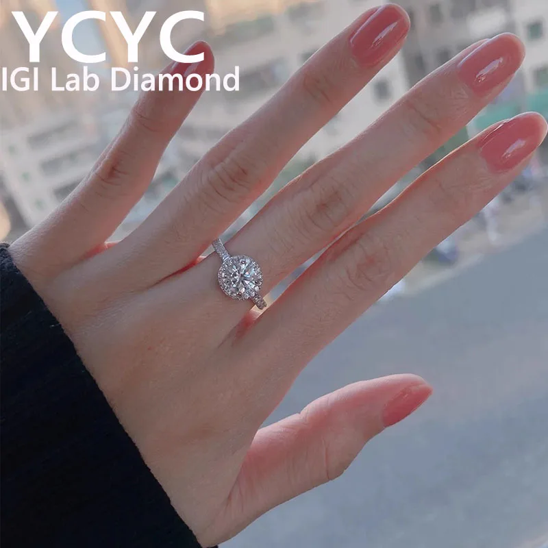 Factory sell ﻿ ﻿Soild Au750 18K White Gold RingIGI Lab Growing Diamond Ring Round D Color 1 2 3Ct wedding ring