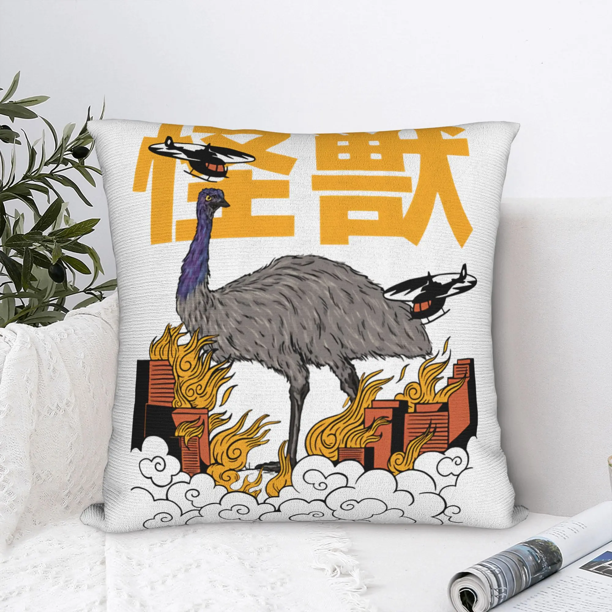 Japanese Emu Bird Ukiyo-e Pillowcase Print Fabric Cushion Cover Decor Funny Aesthetic Throw Pillow Case Cover Home Dropshipping