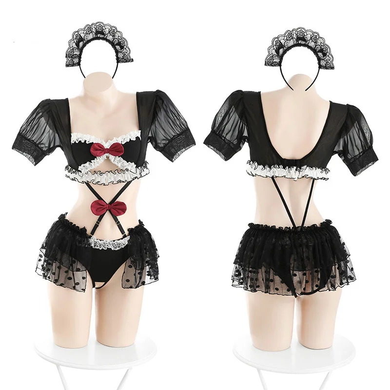 

Аниме в горошек, сетчатая форма, косплей, нижнее белье без спинки, женское нижнее белье, Лолита, горничная, кружевной костюм, нижнее белье, костюм на Хэллоуин