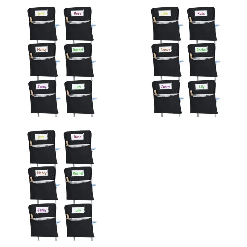 AT63-18Pcs Chair Storage Pocket Chair Bag Chair Pockets For Classrooms Student Chair Pockets Chair Organizer With Name Tag