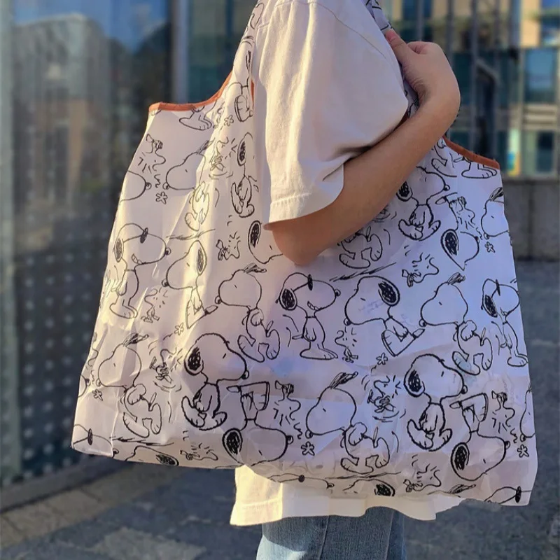 Borsa per la spesa pieghevole Snoopy borsa per la spesa grande in Nylon spesso di grandi dimensioni borsa da donna a tracolla portatile in