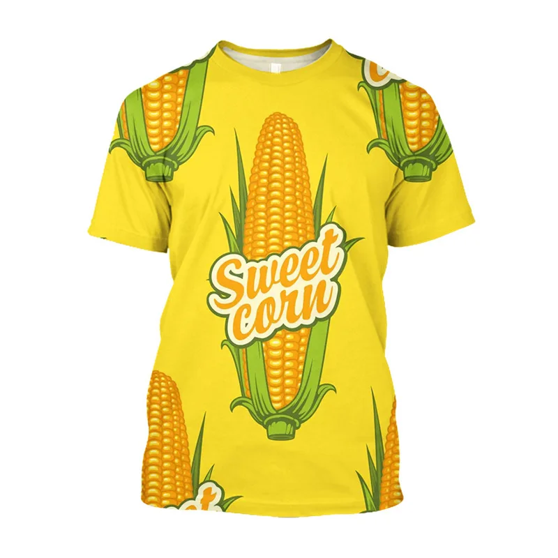 3D Printed Creative Corn T-Shirt For Men Fresh Vegetables Pattern Tees Summer Oversized Round Neck Tops Short Sleeves T Shirts