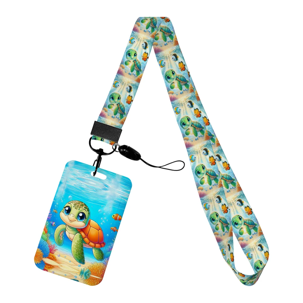 Marine Creature Sea Turtle Card Holder Lanyard with Keychains