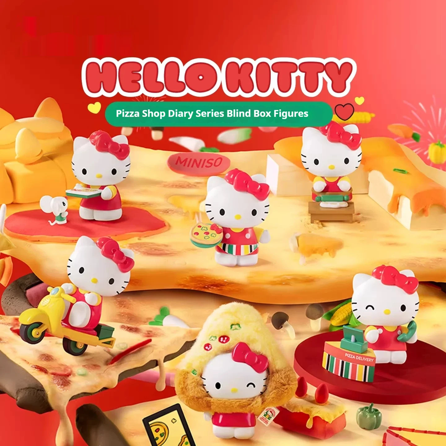 

Cute Kt Cat Pizza Diary Series Figure Blind Box Desktop Ornament Collectible Doll Cute Mystery Box Birthday Surprise Girl Gift