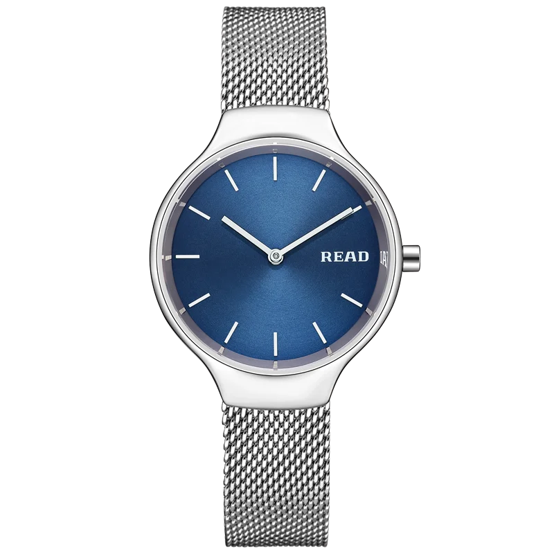 Women's Quartz Watch | Sunburst Blue Dial | Stainless Steel Mesh Band | Fold Clasp | Daily Water Resistant Slim Wrist Watch