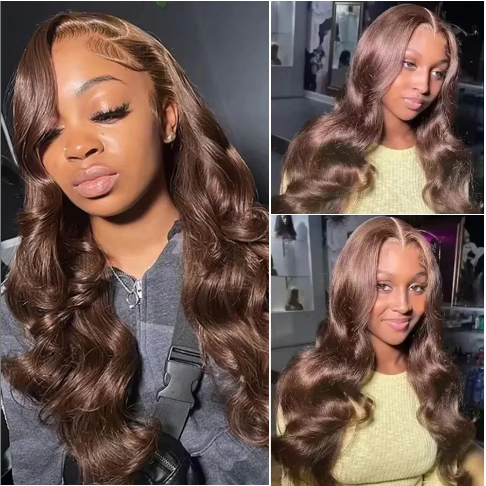 36 بوصة # 4 الشوكولاته براون الجسم موجة الدانتيل الجبهة 100% خصلات الشعر المستعار الإنسان 13x6 HD الدانتيل الباروكة الأمامية قبل قطعها البرازيلي 200% الكثافة #3