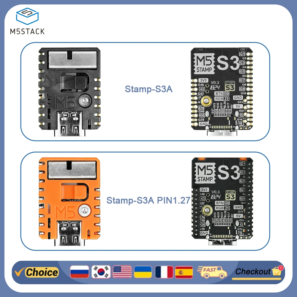 M5Stack StampS3A (ESP32-S3FN8 8MB) WiFi Replacement Module - Adapts to Cardputer/StamPLC Series