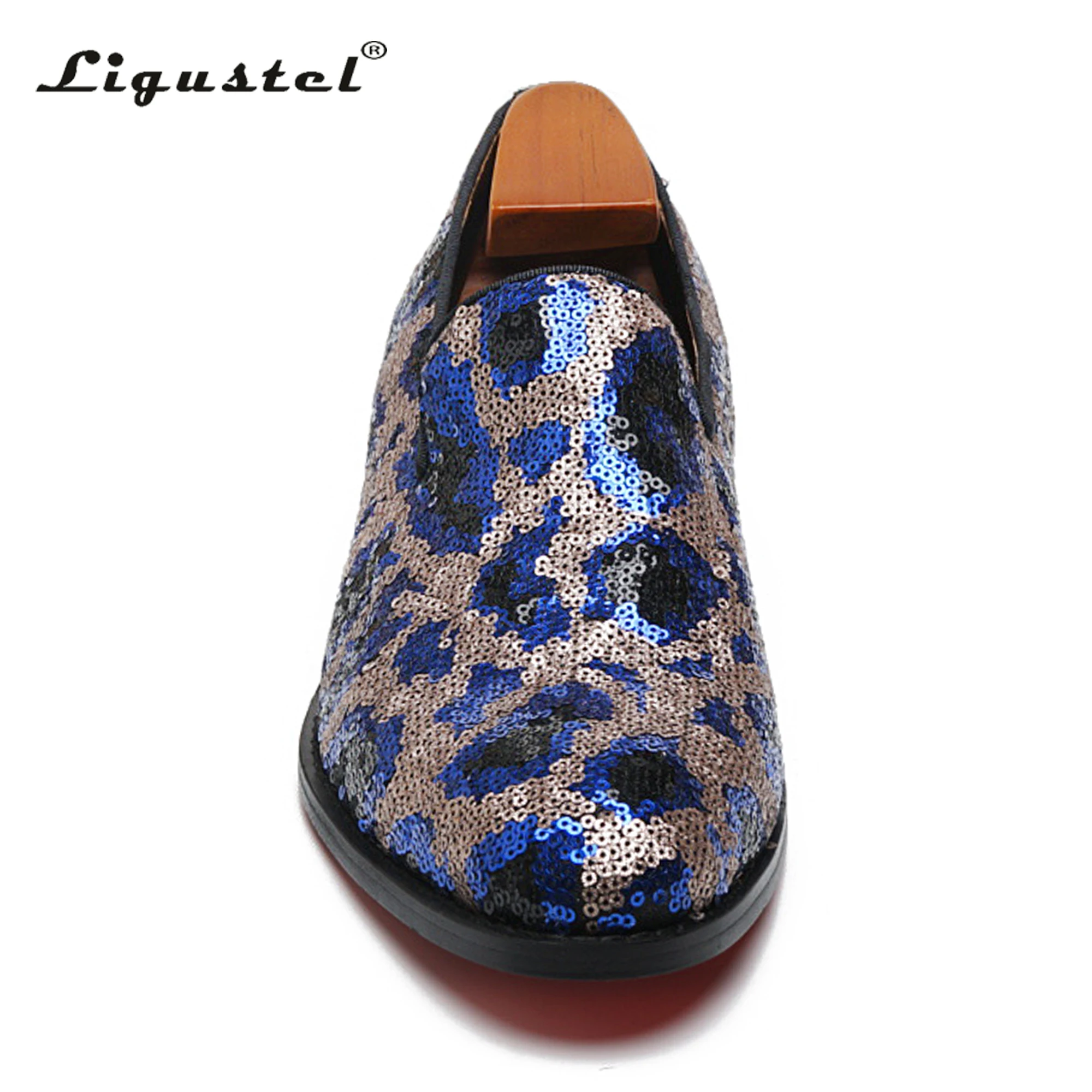 Ligustel Loafers for Men Designer Luxury Casual Shoes Men Formal Slip On Blue Sequin Shoes Fashion Wedding Party Shoe Plus Size