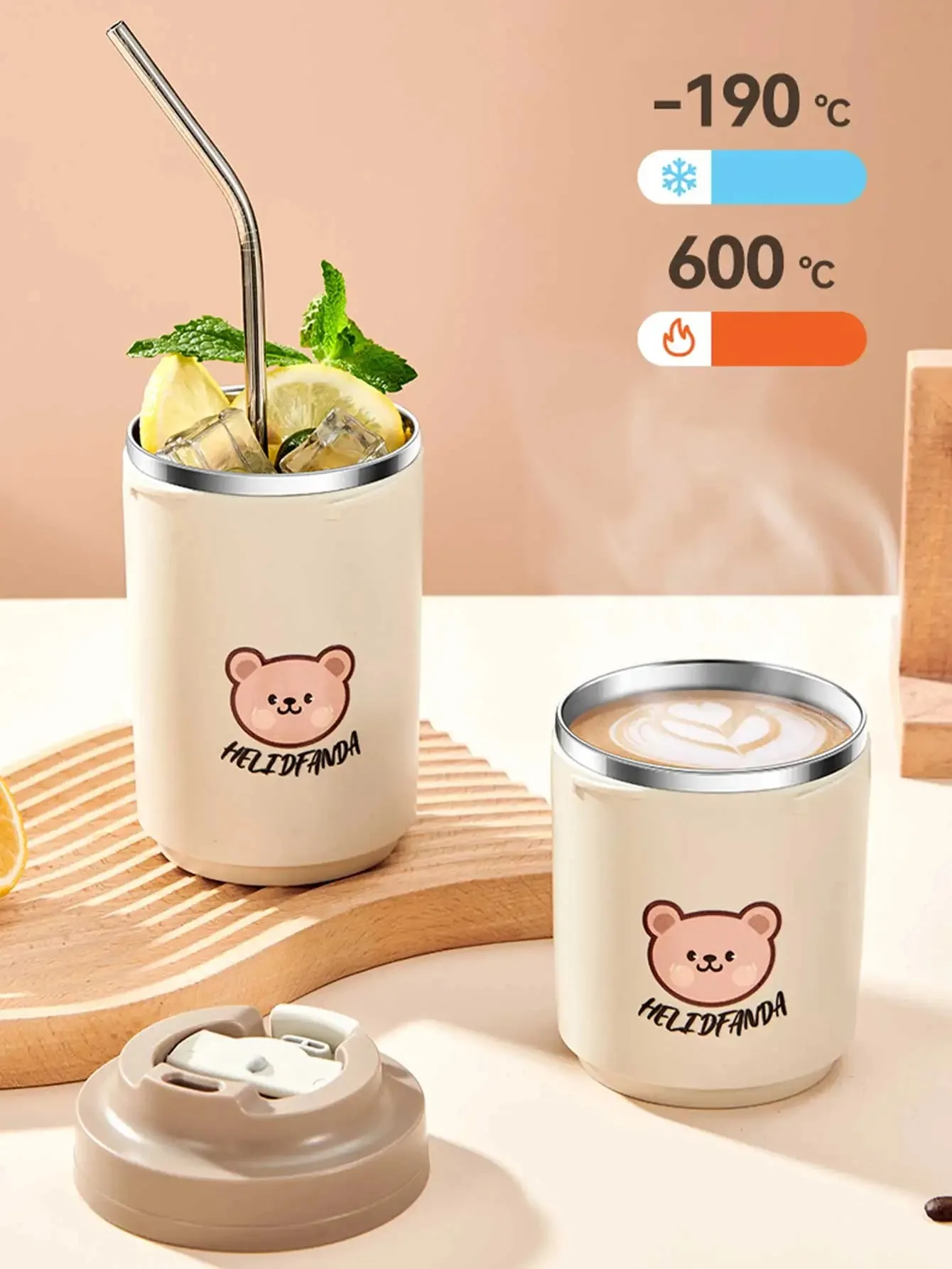 

Breakfast cup cartoon insulated cup 304 stainless steel coffee cup portable leak proof double-layer scald proof insulated water