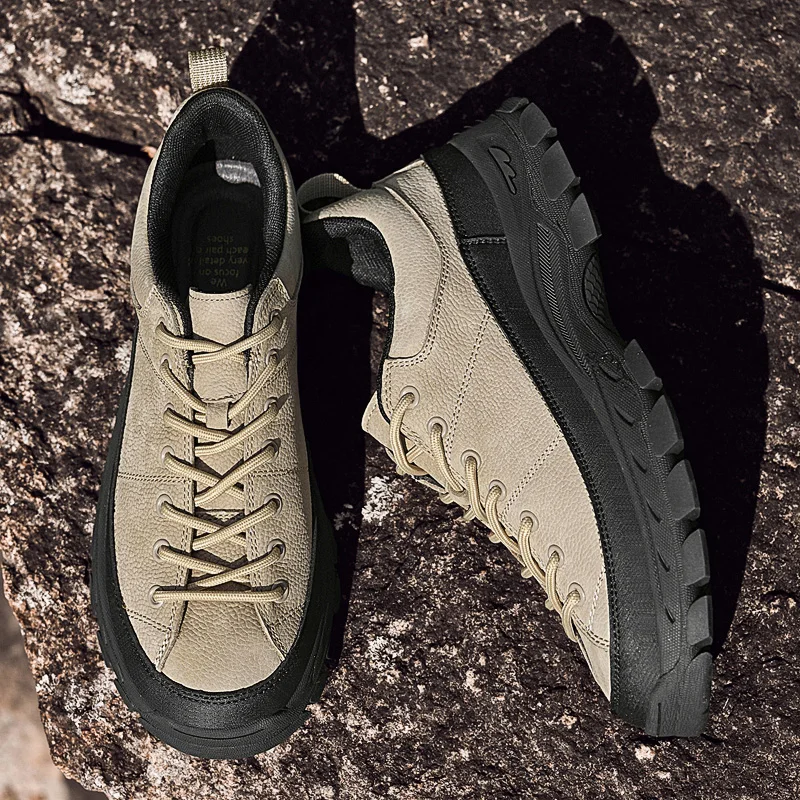 

European American Men New High-end Outdoor Hiking Shoes Non Slip Off-road Hiking Leisure Sports Tourism Thick Soled Shoes