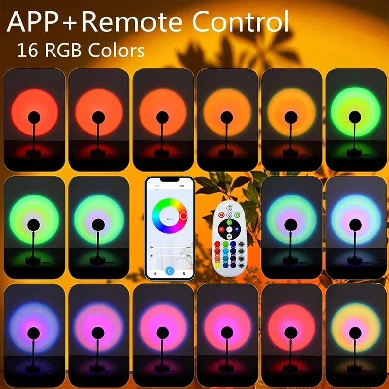 Sunset Rainbow Lamp Projector Tuya WiFi RGB Remote Control Light Atmosphere Led Desk  for Home Bedroom Wall Decoration