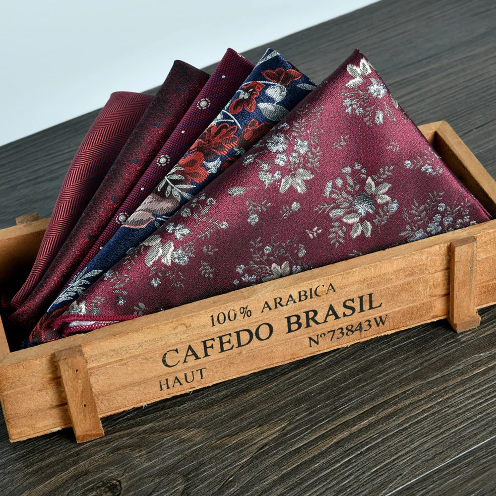 Wine Red 8cm Men'S Formal Tie Square Scarf 2-Piece Set